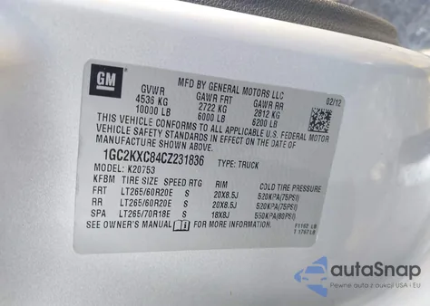 2012 Chevrolet Silverado 2500Hd Lt from USA, damaged, VIN 1GC2KXC84CZ231836